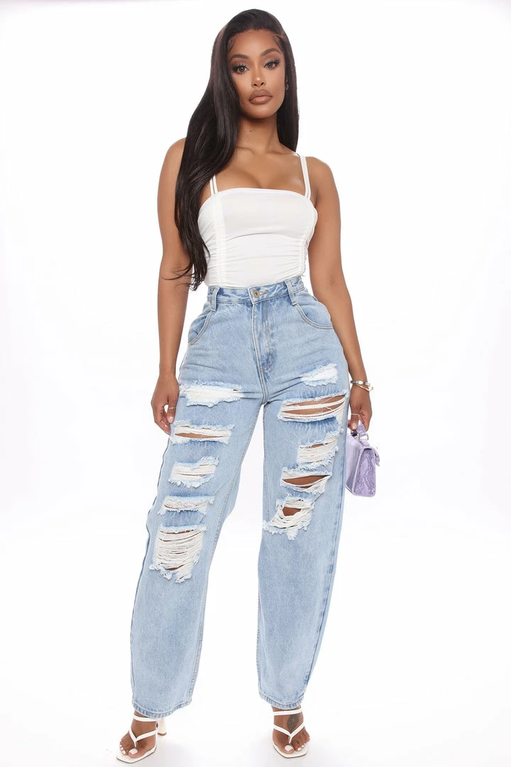 Cheap 🛒 Fashion Nova Never Letting Go Distressed Boyfriend 👖 Jeans - Light Blue Wash Baggy 👖 Jeans 👍 9 Fashion Nova Never Letting Go Distressed Boyfriend Jeans - Light Blue Wash Baggy Jeans