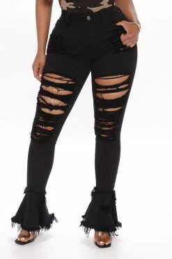 Fashion Nova Flare Jeans Fray What You Mean Flare Leg Jeans - Black