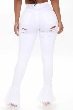 Fashion Nova Fray What You Mean Flare Leg Jeans - White Flare Jeans
