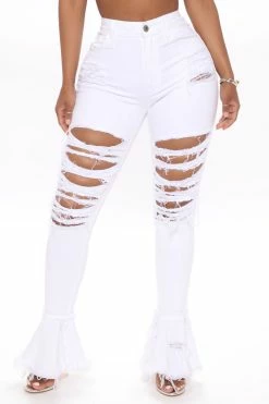 Fashion Nova Fray What You Mean Flare Leg Jeans - White Flare Jeans