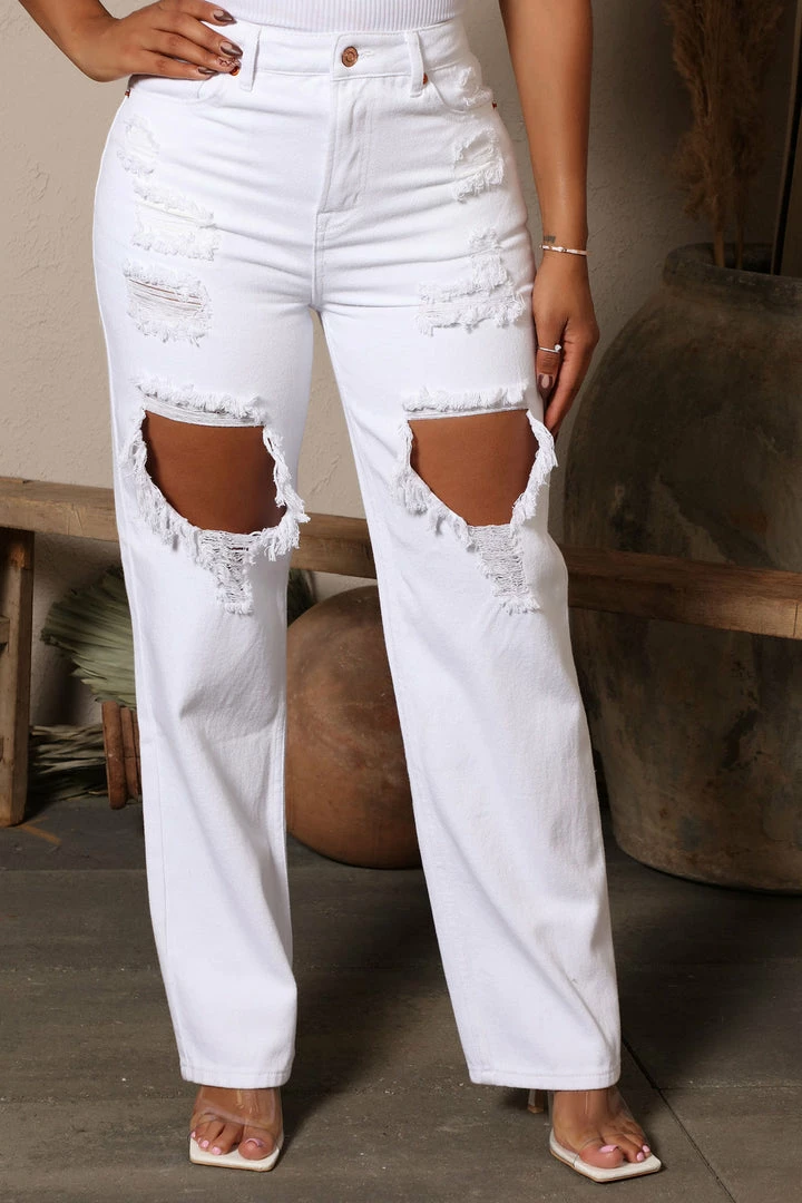 Fashion Nova Go Bestie Ripped Straight Leg Jeans - White