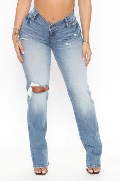 New ๐ Fashion Nova V Nice To Meet Me Distressed Straight Leg ๐ Jeans - Medium Blue Wash ๐ 16 Fashion Nova V Nice To Meet Me Distressed Straight Leg Jeans - Medium Blue Wash