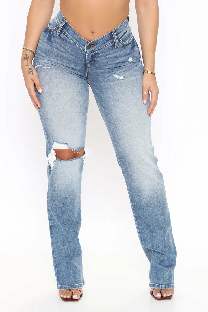 New ๐ Fashion Nova V Nice To Meet Me Distressed Straight Leg ๐ Jeans - Medium Blue Wash ๐ 8 Fashion Nova V Nice To Meet Me Distressed Straight Leg Jeans - Medium Blue Wash