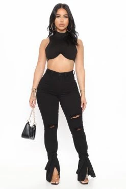 Fashion Nova Flare Jeans Tied To Let Ya Know Ripped Jeans - Black