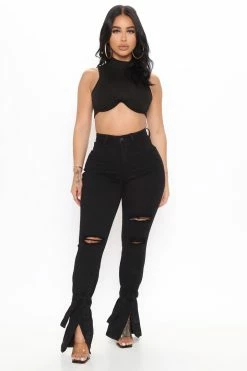 Fashion Nova Flare Jeans Tied To Let Ya Know Ripped Jeans - Black
