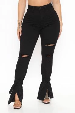 Fashion Nova Flare Jeans Tied To Let Ya Know Ripped Jeans - Black