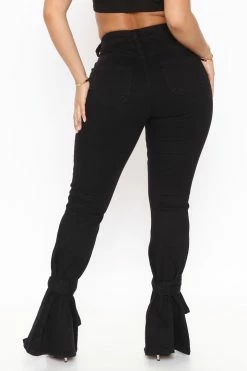 Fashion Nova Flare Jeans Tied To Let Ya Know Ripped Jeans - Black