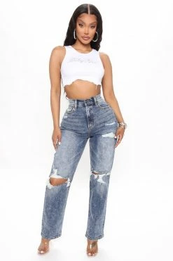 Fashion Nova Always Together Ripped Boyfriend Jeans - Medium Blue Wash