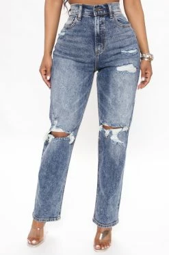 Fashion Nova Always Together Ripped Boyfriend Jeans - Medium Blue Wash
