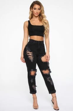 Fashion Nova Driving Me Crazy Boyfriend Jeans - Black