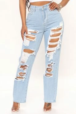 Fashion Nova Real Deal Ripped Straight Leg Jeans - Light Wash