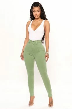 Fashion Nova Classic High Waist Skinny Jeans - Olive