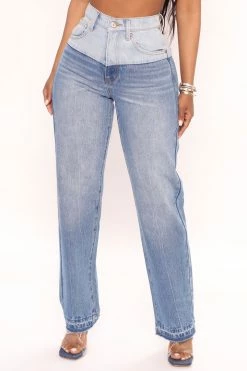 Fashion Nova Mixed Straight Leg Jeans - Medium Blue Wash
