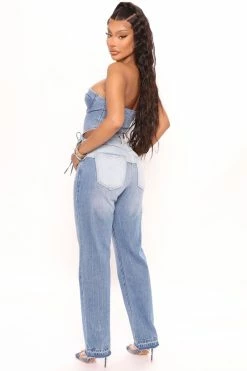 Fashion Nova Mixed Straight Leg Jeans - Medium Blue Wash