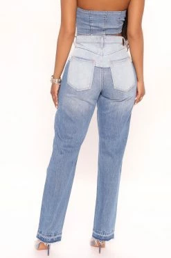 Fashion Nova Mixed Straight Leg Jeans - Medium Blue Wash