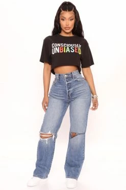 Fashion Nova Cut Above The Rest Ripped Straight Leg Jeans - Medium Wash
