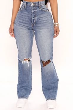 Fashion Nova Cut Above The Rest Ripped Straight Leg Jeans - Medium Wash