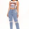 Fashion Nova Back Home Ripped Mom Jeans - Medium Blue Wash