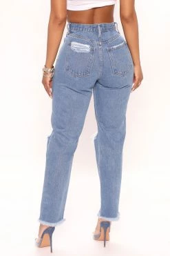 Fashion Nova Back Home Ripped Mom Jeans - Medium Blue Wash