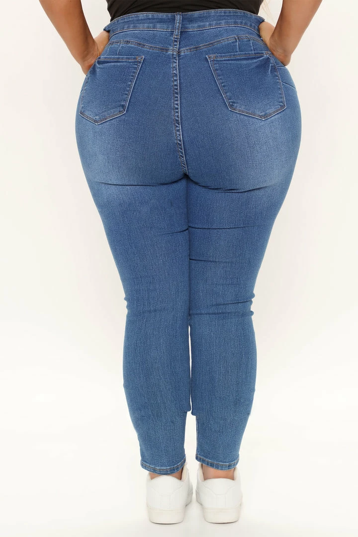 Fashion Nova Skinny Jeans Too Much Booty Low Rise Jeans - Medium Blue Wash