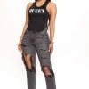 Fashion Nova Morning After High Rise Destroyed Straight Leg Jeans - Black Wash