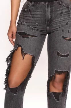 Fashion Nova Morning After High Rise Destroyed Straight Leg Jeans - Black Wash