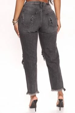 Fashion Nova Morning After High Rise Destroyed Straight Leg Jeans - Black Wash