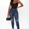 Fashion Nova Different City Every Night Distressed Ankle Jeans - Dark Wash