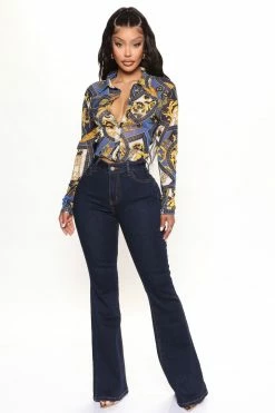 Fashion Nova Deep In My Heart Flare Jeans - Dark Wash Skinny Jeans