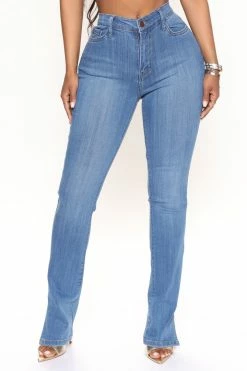 Fashion Nova Seaside Side Slit Skinny Jeans - Medium Blue Wash
