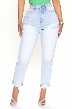 Fashion Nova If You Dare Ripped Boyfriend Jeans - Light Blue Wash