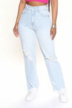 Fashion Nova Cowgirl Straight Leg Jeans - Light Blue Wash
