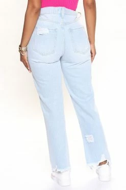 Fashion Nova Cowgirl Straight Leg Jeans - Light Blue Wash