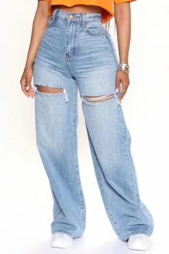 Fashion Nova Stuck On You '90s Baggy Jeans - Medium Blue Wash