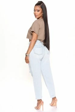 Fashion Nova Lakewood Loose Ripped Mom Jeans - Light Blue Wash