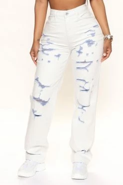 Fashion Nova Peek A Blue Straight Leg Jeans - White/Blue