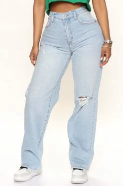 Fashion Nova Work It Utility Straight Leg Jeans - Light Blue Wash