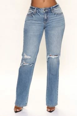 Fashion Nova Hip Hugging Low Rise Straight Leg Jeans - Medium Blue Wash