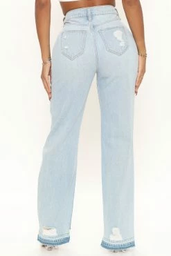 Fashion Nova Amsterdam Ripped Straight Leg Jeans - Light Blue Wash