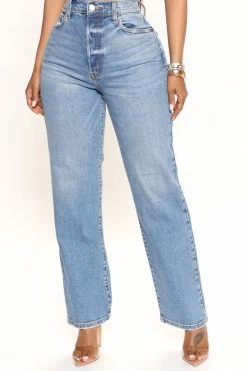 Fashion Nova Long Lost 90's High Rise Straight Leg Jeans - Medium Wash