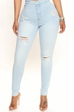 Fashion Nova I'm Down High Rise Skinny Jeans - Light Blue Wash