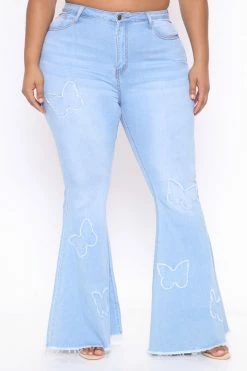 Fashion Nova Beauty Of A Butterfly Super Flare Jeans - Light Blue Wash