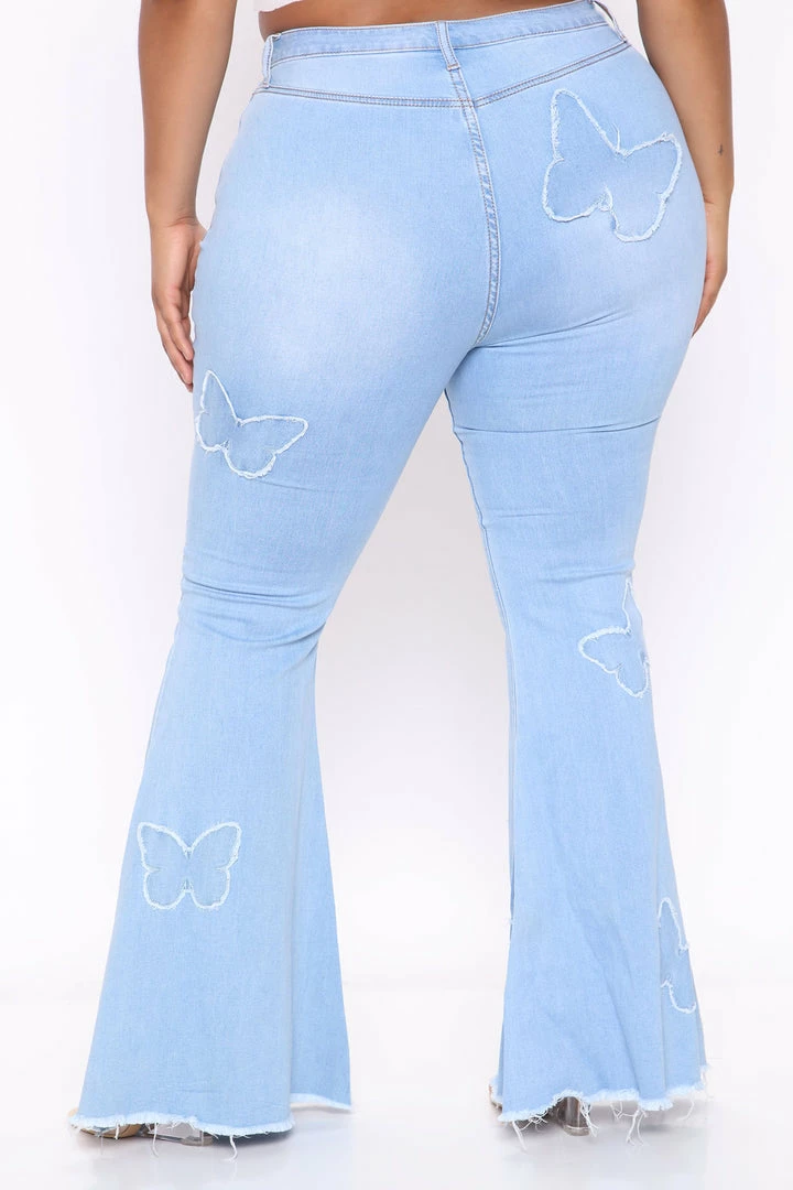 Fashion Nova Beauty Of A Butterfly Super Flare Jeans - Light Blue Wash