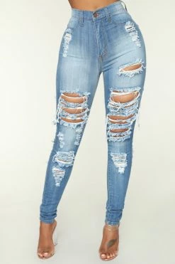 Fashion Nova Alter Ego High Waisted Distressed Jeans - Light Blue Skinny Jeans