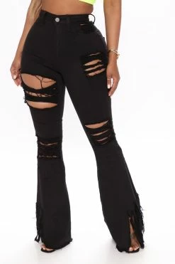 Fashion Nova Flare Jeans Let Your Flare Down Distressed Jeans - Black
