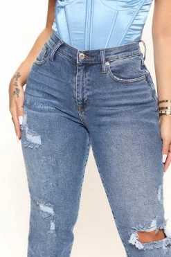 Fashion Nova Best Dressed Stretch Mom Jeans - Medium Blue Wash