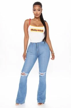 Fashion Nova Here To Stay Flare Jeans - Medium Blue Wash