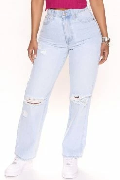 Fashion Nova All Weekend Long Straight Leg Jeans - Light Blue Wash