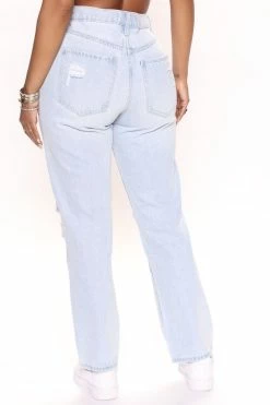 Fashion Nova All Weekend Long Straight Leg Jeans - Light Blue Wash