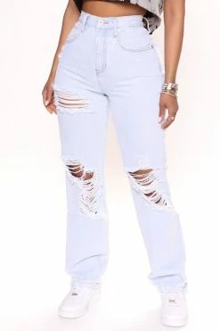Fashion Nova Don't Be Shy Straight Leg Jeans - Light Blue Wash